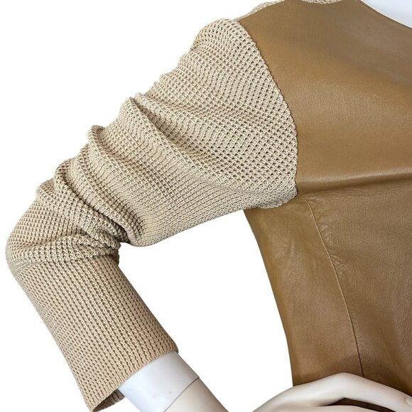 Gianfranco Ferre Italy Genuine Leather Knit Combo Jacket Tan Beige Size IT 42 - Picture 4 of 12